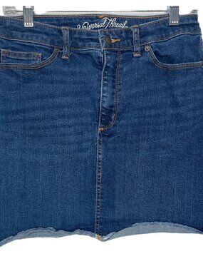 Universal Thread Blue Denim Skirt Size 6 Frayed Hem Mini Y2K Jean Skirt